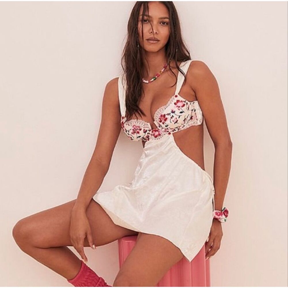 For Love & Lemons Festival Rose Slip Dress White Size Medium